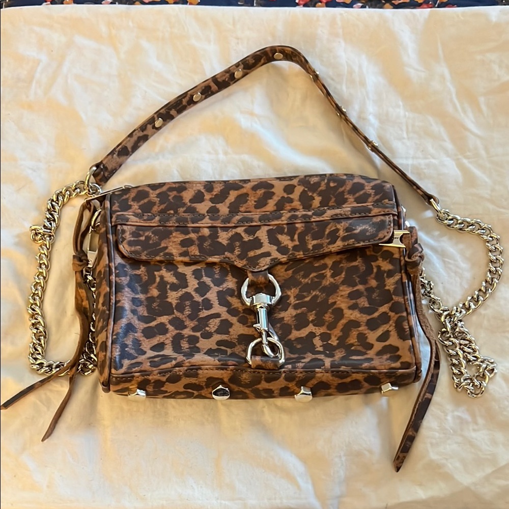 Rebecca Minkoff Brown and Gold Crossbody Bag with Leopard Print